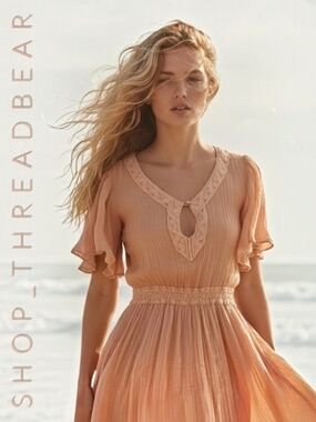 EUC [Jen's Pirate Booty] Cotton Gauzy Flutter Sleeve Open Mini Dress | Small